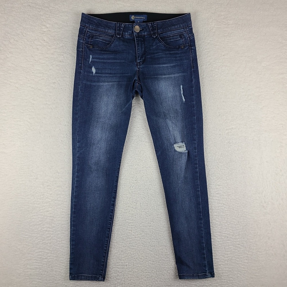 Democracy Womens 8 Blue Ab Solution Skinny Distress Dark Wash Denim